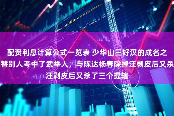配资利息计算公式一览表 少华山三好汉的成名之战：朱武曾替别人考中了武举人，与陈达杨春除掉汪剥皮后又杀了三个提辖